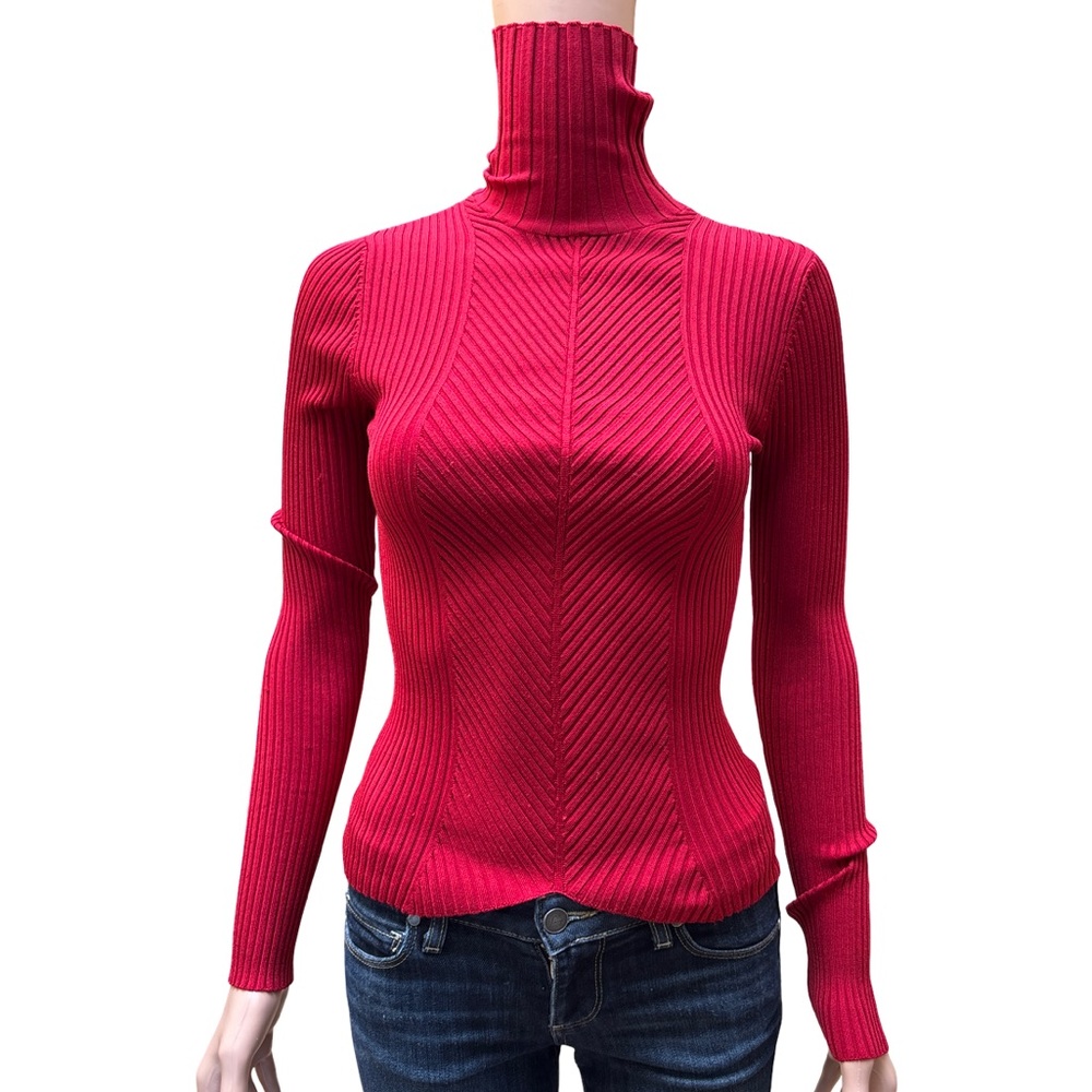 Bebe Red Cowl Turtleneck Sweater Knit Small